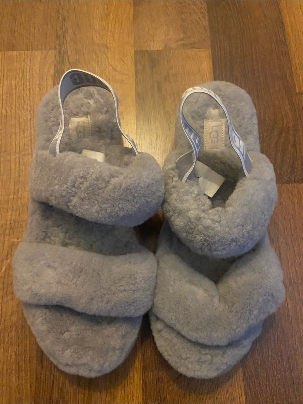 UGG Light Gray Plush Shearling Slide Sandals